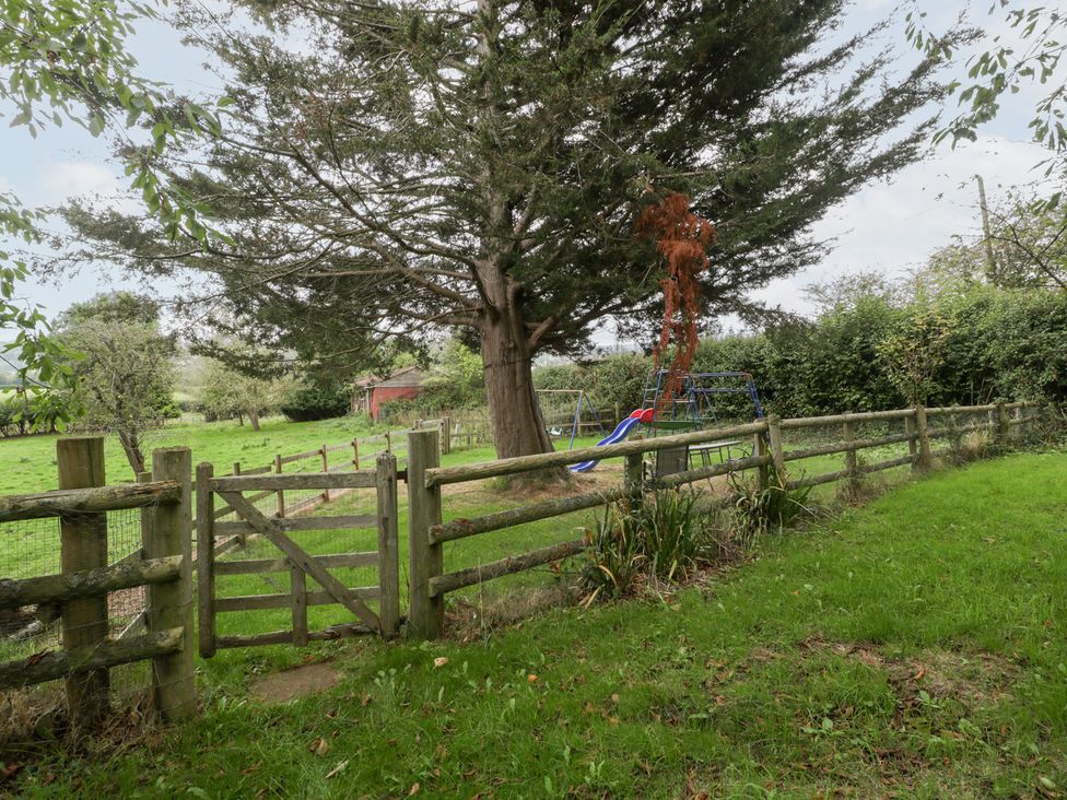 A garden with a tree and swing set at The Croft in Vowchurch near Peterchurch