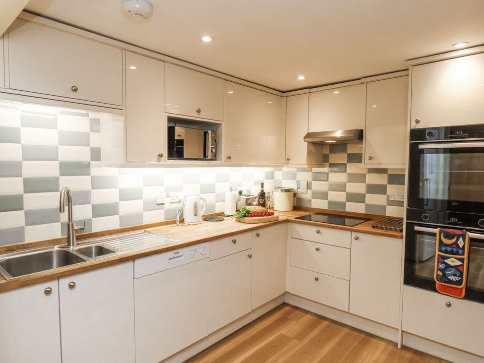 A kitchen with appliances and countertop at 1 The Old Methodist Chapel Rosedale Abbey