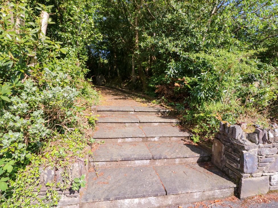 A staircase leading into a wooded area at No. 4 Lansdowne Village Kenmare, The Ring of Kerry, County Kerry
