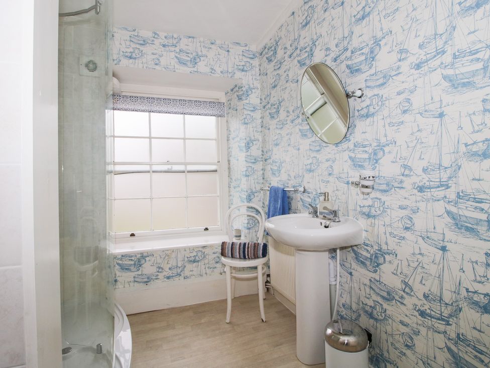 A bathroom with a shower and sink at The Laurels in Bishop's Castle