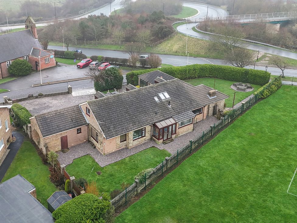 An aerial view of a house with a garden at Seacrest Lodge in Scarborough
