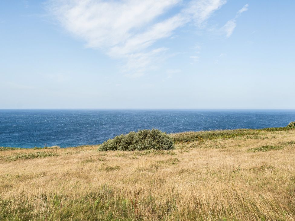 A view of the ocean and grassland at Tregiffian Vean Sennen Cove
