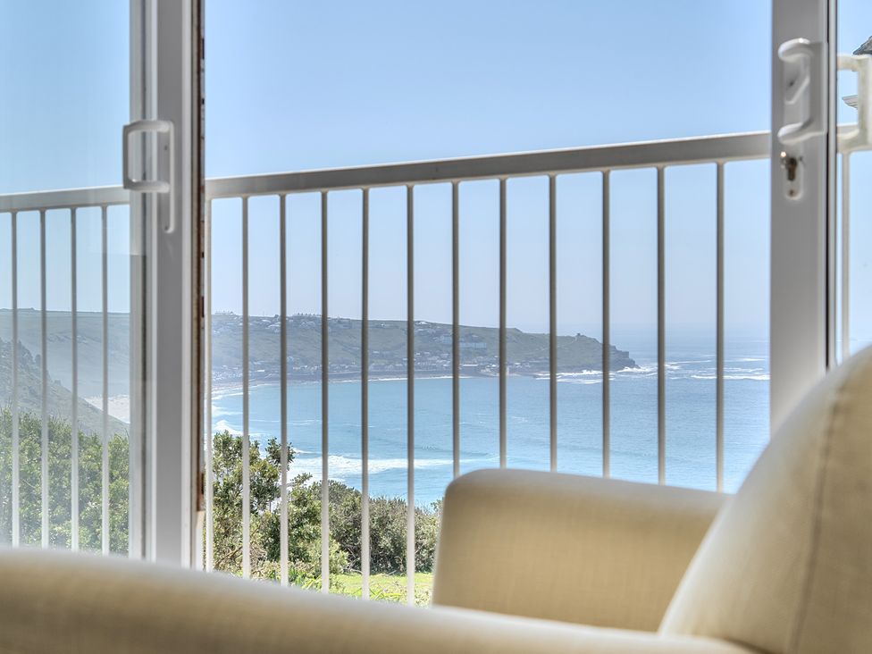 A view of the sea from a window at Brook House in Sennen Cove near St Just