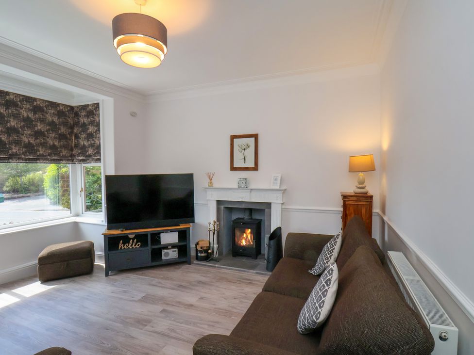 A living room with a television and a fireplace at 1 Roxby Terrace in Thornton-le-Dale