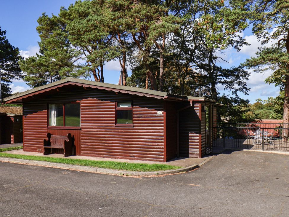 A log cabin with a front porch in a garden area at Snowdrop in Saltburn-by-the-Sea