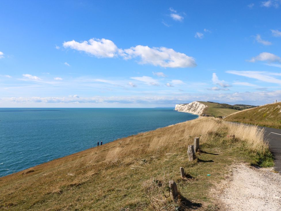 A view of cliffs and ocean from a hillside at Sweet Briars in Chale