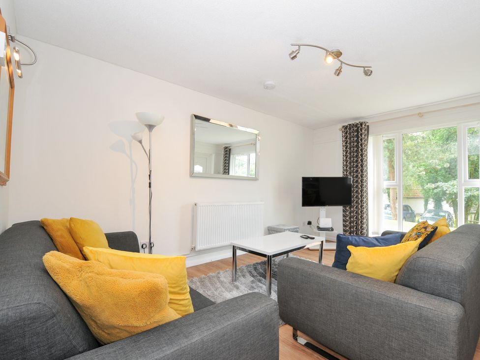 A living room with sofas and a television at Manorcombe 2 in Callington