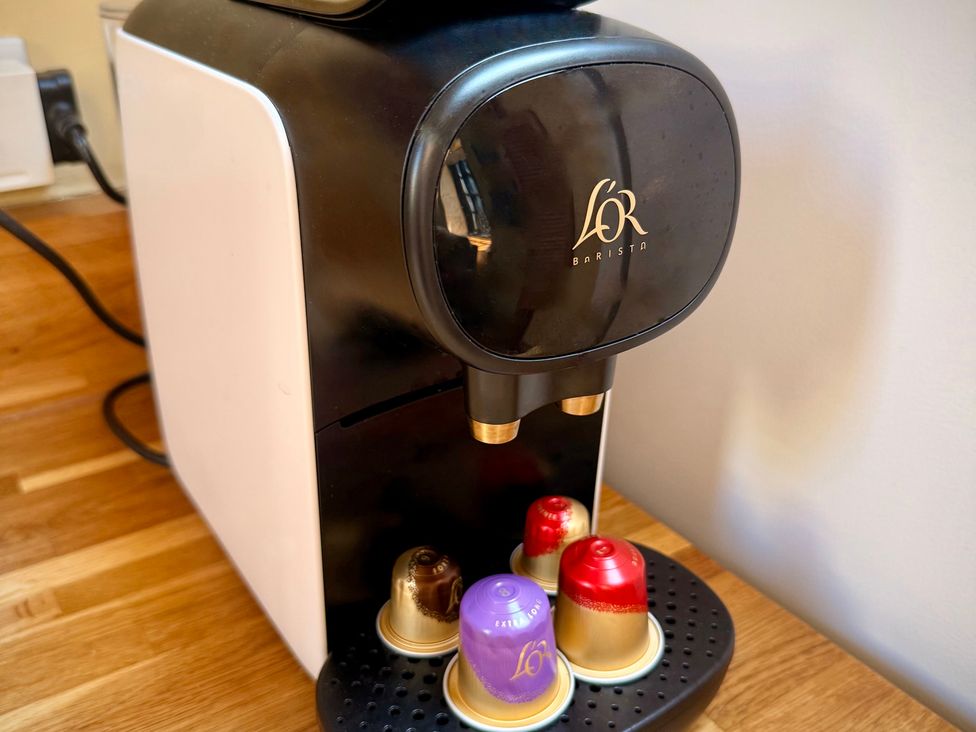 A coffee machine with coffee capsules at Meadow Cottage in Golant near Fowey