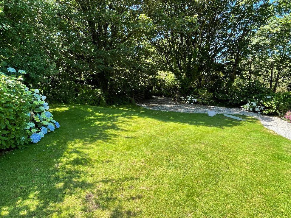 A garden with grass and flowering plants at Garden Cottage St Just