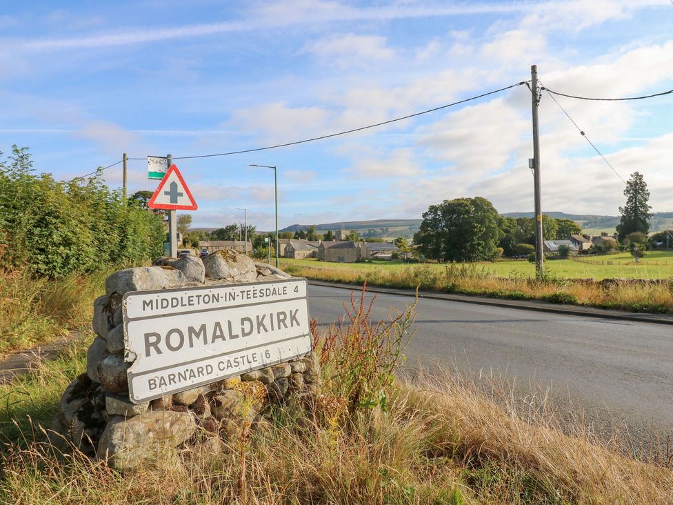 A road sign indicating directions to Romaldkirk and Barnard Castle near Middleton-in-Teesdale