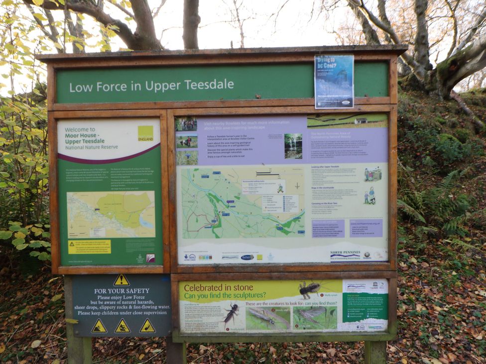 An information board at Low Force in Upper Teesdale National Nature Reserve