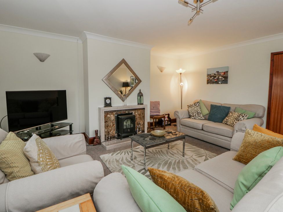 A living room with a television and fireplace at Blaenywawr near Lampeter