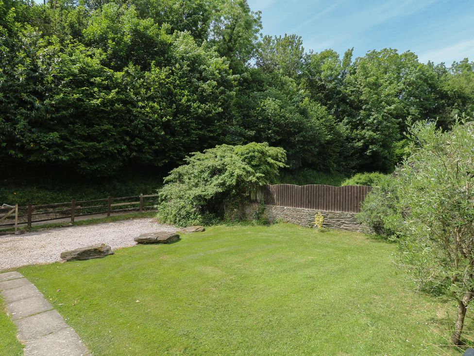 A garden with grass and trees at Fixit Cottage in Kingsbridge