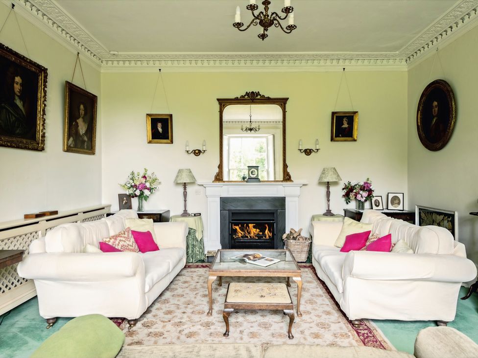 A living room with sofas and a fireplace at Parnacott in Holsworthy
