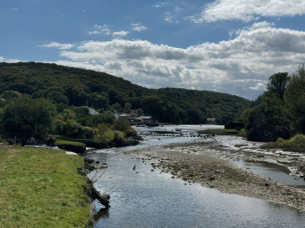 A view of a river with trees and houses along the banks at Kingbarth, Lerryn