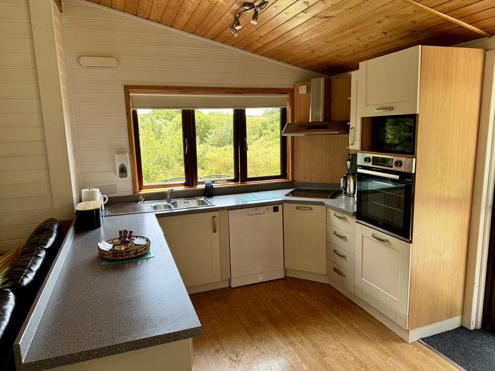 A kitchen with appliances and a sink at Willow Lodge Constantine near Falmouth