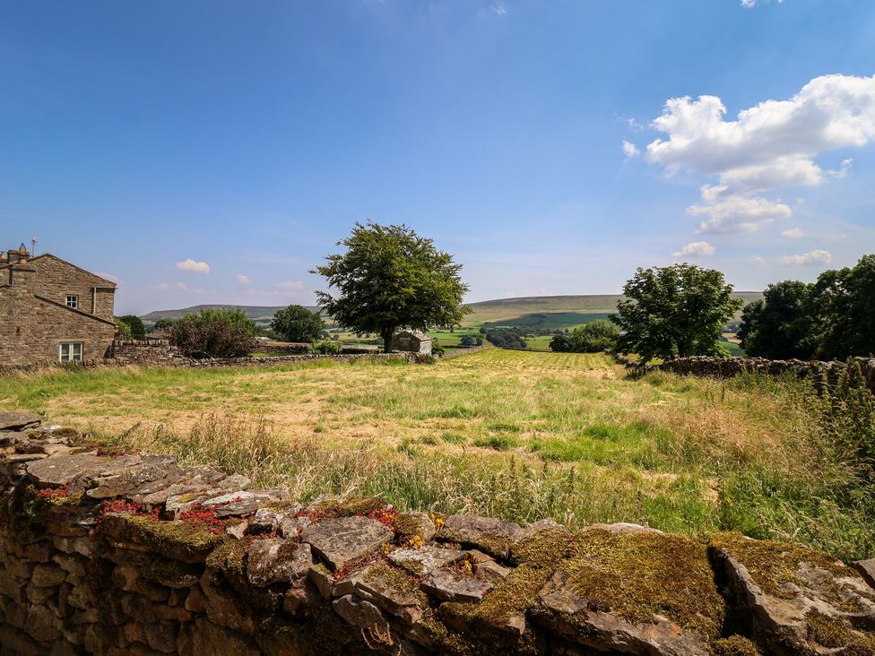 A view of a field with a tree and house at Lyndhurst in Carlton-in-Coverdale, near Leyburn