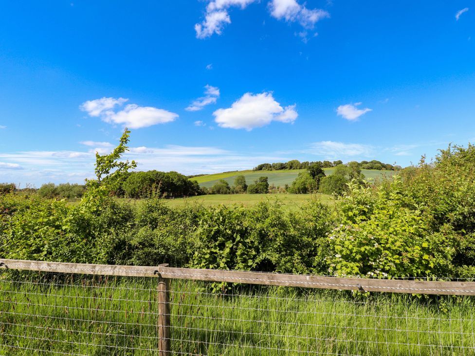 A landscape with greenery and a fence at Gables Cottage in Market Rasen