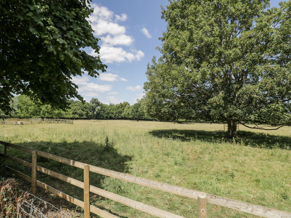 An open field with a tree and fence at The Old Reading Room in Bledington near Stow-on-the-Wold