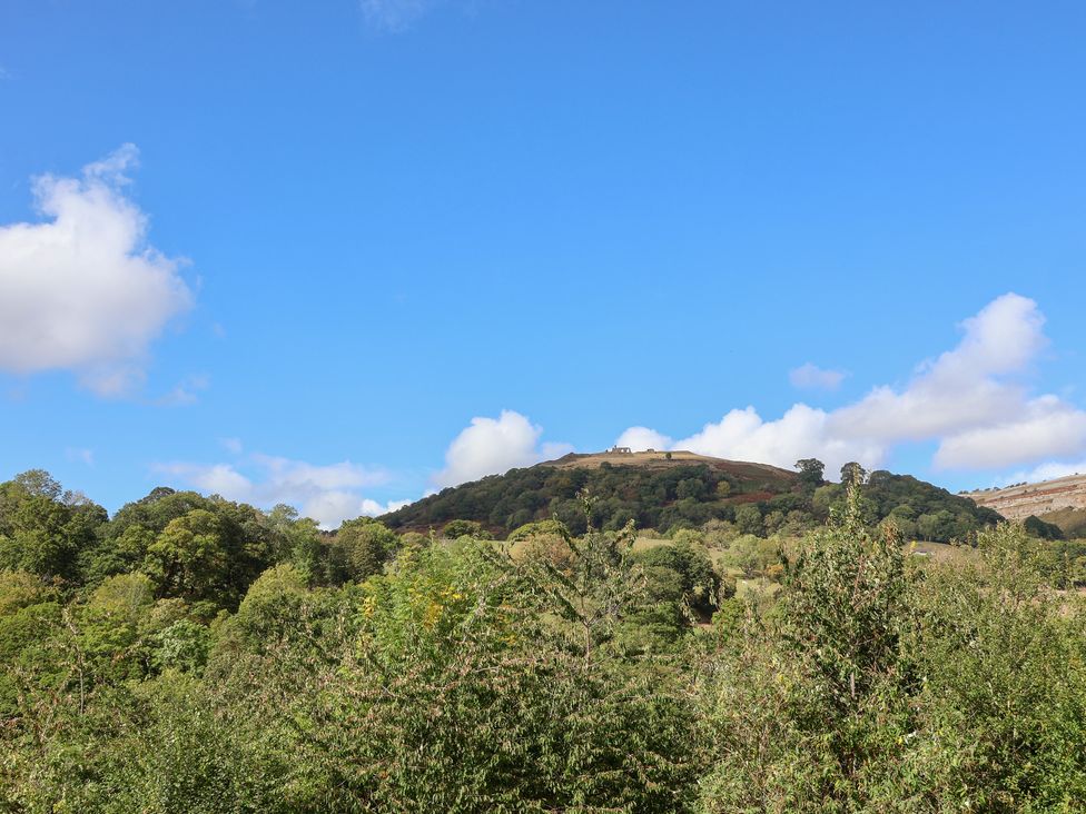 A view of a mountain surrounded by trees at Talgais in Llangollen