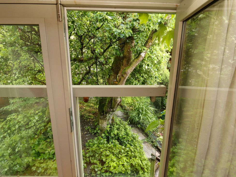 A view of a garden with trees and greenery at Holemire Barn Lorton