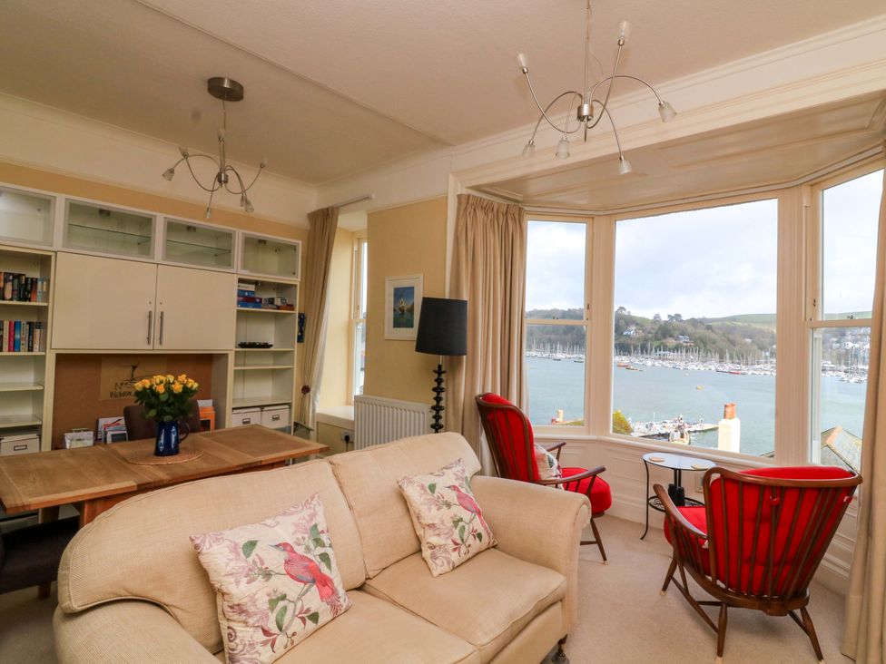 A living room with a view of the harbor at 3 Dartview Dartmouth