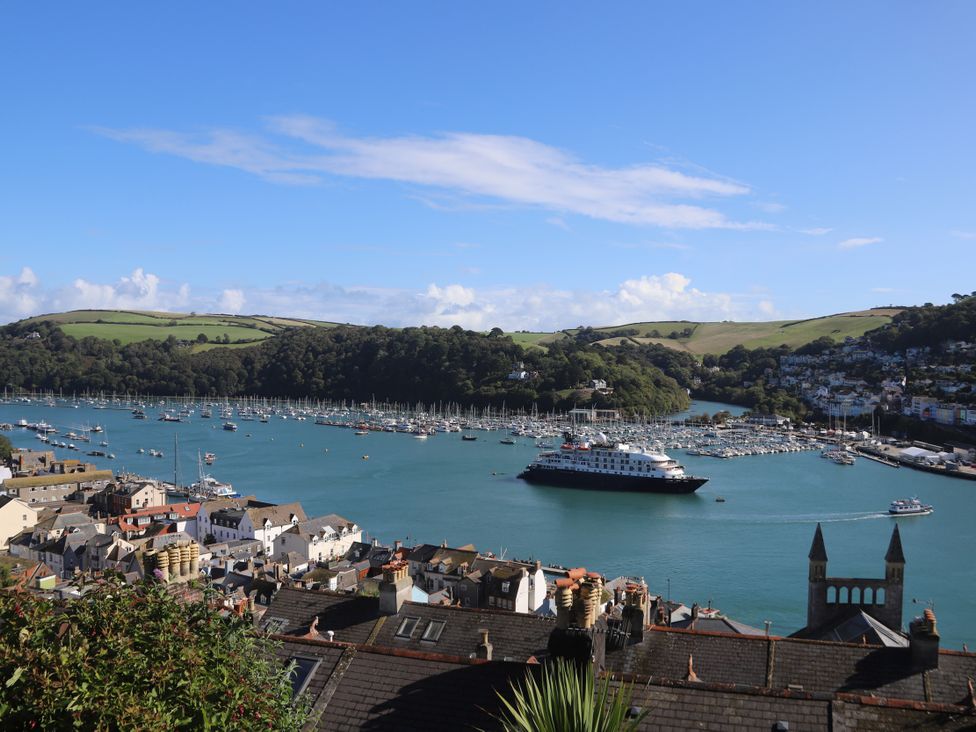 A view of a marina with boats and hills at Dart Views in Dartmouth