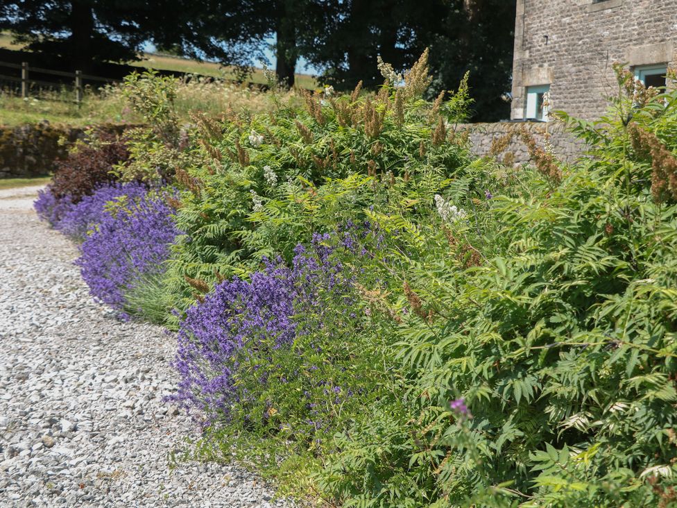 A garden with flowers and bushes at Slade Tops in Ilam
